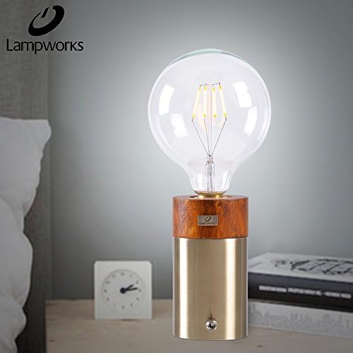 Lampworks Table Lamp Wood And Metal Base Bedside Lamp LED Modern Room Decor Nightstand Lamp Candle Shape Desk Lamp for Kitchen Bedrooms Living Room