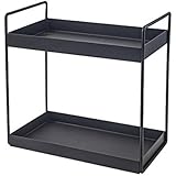 KINGBERWI 2-Tier Standing Rack, Bathroom Countertop Storage Shelf Cosmetic Organizer Holder Kitchen Spice Rack, Black