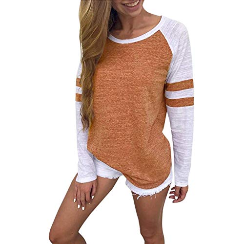 Orangeskycn Pullover Sweaters for Women, Fashion Ladies Long Sleeve T Shirt Clothes Splice Blouse Tops (Orange, M) - Thumbnail 4