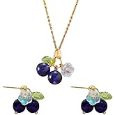 Vurotry 2Pcs Blueberry Necklace Earrings Set for Women Fruit Necklace Funny Cute Lightweight Blueberry Set Jewelry