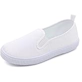 HOVELL Kids White Canvas Shoes Toddler Classic Slip-on Uniform Sneaker for Girls Boys Casual Tennis Running Shoes