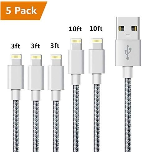 UPZHIJI Phone Charger Cable 5Pack ( 1M/3FT-3Pack )( 3M/9FT-2Pack ) Nylon Braided USB Charging Syncing Cord Compatible with iPhone Charger Cable (Grey)