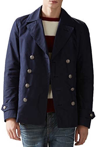 Gucci Men s Dark Blue Washed Gabardine Peacoat Jacket, Blue, M