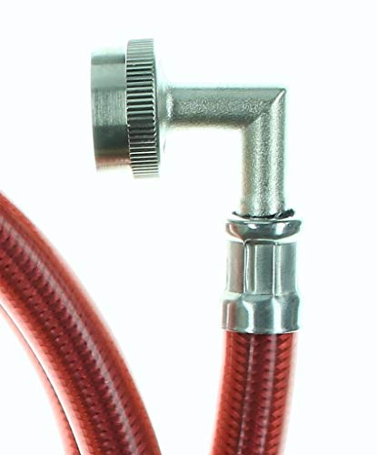 Triple Layer Stainless Steel Washing Machine Hoses with 90 Degree Elbow, 5 Ft Burst Proof (2 Pack) Red and Blue Color Coded Water Connection Supply Lines - Thumbnail 2