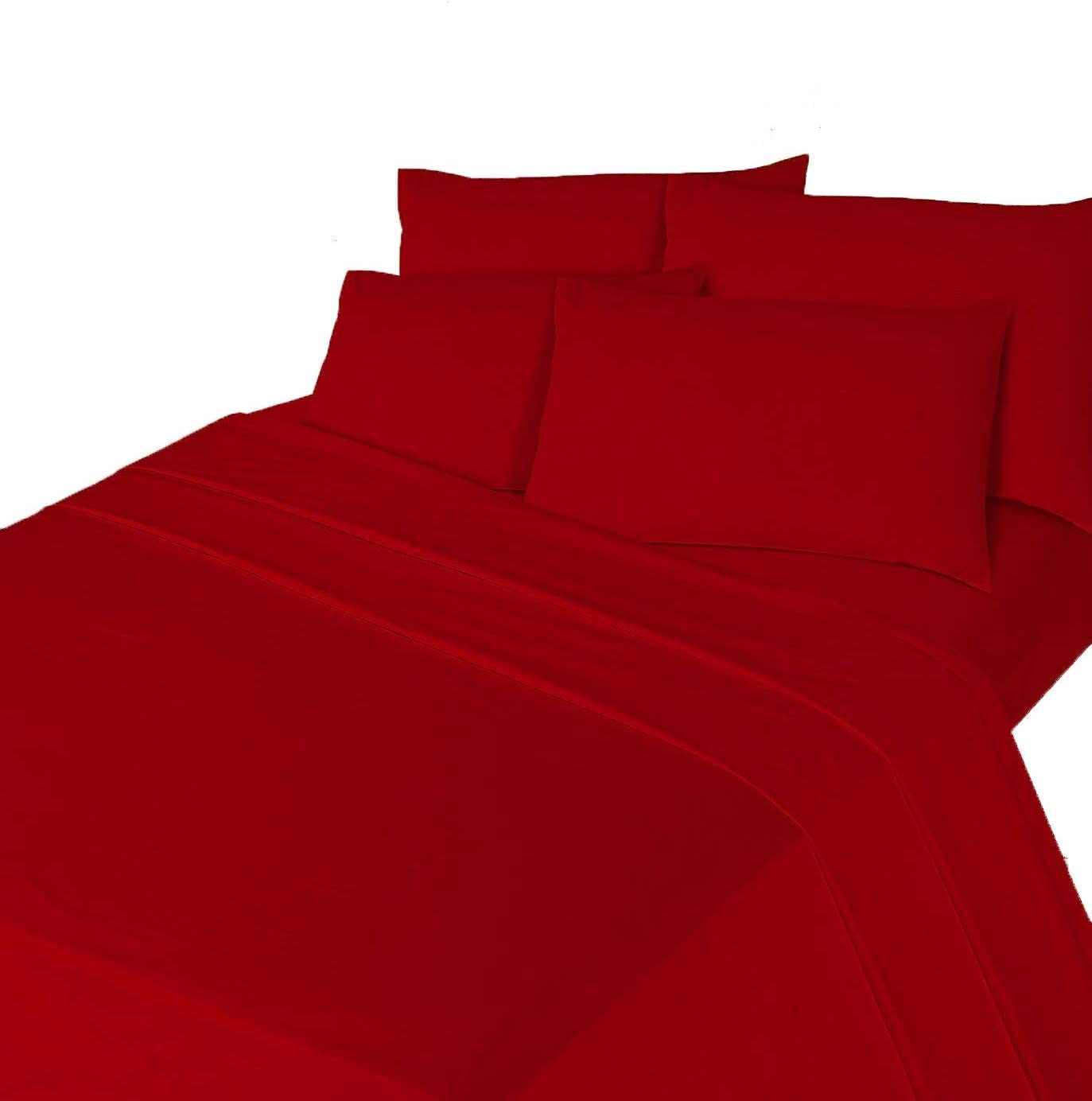 Luxurious Flannelette Bed Sheet Set 100% Brushed Cotton Includes Fitted Sheet, Flat Sheet and 1 x Matching Pillowcase Bed Sheet Set Red Single
