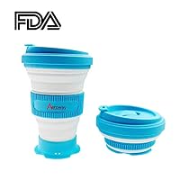 Aeroway® Collapsible Silicone Travel Cup -The Genuine Foldable 16 oz Drinking Cup with Lid,BPA Free,Water,Coffee,Tea for Indoor and Outdoor Camping or Hiking,Picnic,Blue