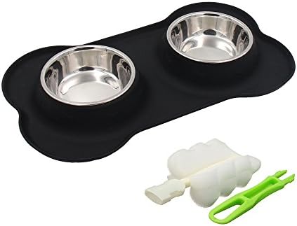 FAMONEY Dog Bowls Stainless Steel Dog Bowl with No Spill Non-Skid Silicone Mat 12/24/48 oz Feeder Bowl Pet Bowl for Dogs Cats and Small Pets (Black M Size)