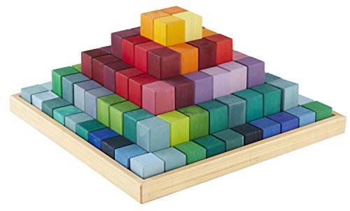 Grimm's Large Stepped Pyramid of Wooden Building Blocks, 100 Piece Learning Set (4x4 Size)