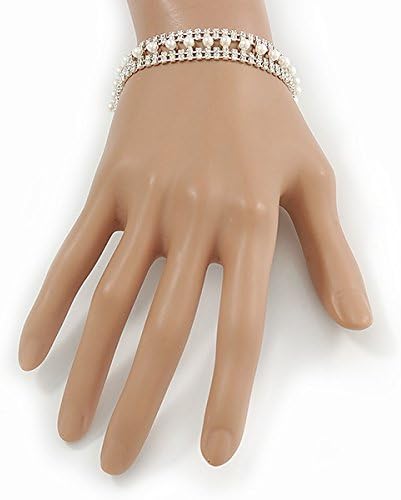 Avalaya Bridal/Wedding/Prom/Party Austrian Crystal, White Glass Pearl Bracelet In Rhodium Plating - 18cm L/ 5cm Ext - Image 4