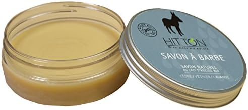 Hitton Savon À Barbe Shaving Soap 150g, 30% Organic Donkey Milk with Cedar, Vetiver, and Lavender Essential Oils, Made in France