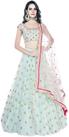 Ultrasav women's Embroidered Sky colour Semi Stitched lehengas, lehenga choli(ULT_2_Free_Size)