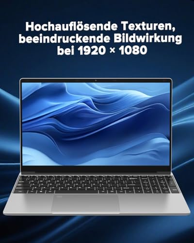 2026 Laptop Computer Notebook QWERTY mit Deutscher Tastaturfolie,15.6" IPS FHD Display,8GB RAM 256GB SSD,Celeron N5100,WiFi5,BT5.0,USB3.0,Beleuchtete Tastatur,Fingerprint für Büro & Studenten,Silber