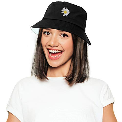 LEIDAI Cute Bucket Hat Beach Fisherman Hats for Women, Reversible Double-Side-Wear (Off-White)