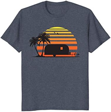 Mens Vintage RV Camper Trailer Beach Sunset Tee XL Heather Blue