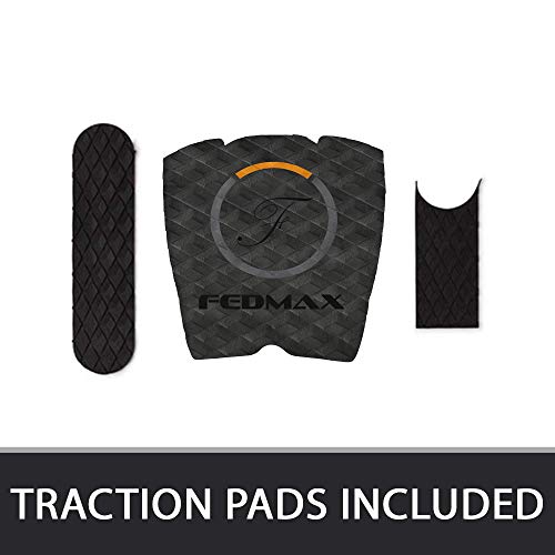 Fedmax Skimboard with Carbon Fiber Tips and Fiberglass Body Hybrid | with Traction Grip Set | Ultimate Tips Manual (Blue, 44 in. (50lbs. to 130lbs.))