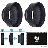 77mm Camera Lens Hood - Rubber - Set of 2 - Collapsible in 3 Steps - Sun Shade/Shield - Reduces Lens Flare and Glare - Blocks Excess Sunlight for Enhanced Photography and Video Footage