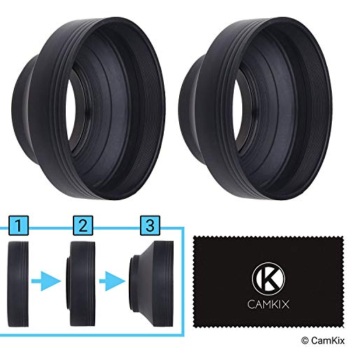 77mm Camera Lens Hood - Rubber - Set of 2 - Collapsible in 3 Steps - Sun Shade/Shield - Reduces Lens Flare and Glare - Blocks Excess Sunlight for Enhanced Photography and Video Footage