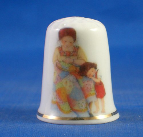 Porcelain China Thimble -- Quilting with Daughter
