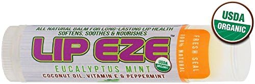 Lip Eze Refreshing Eucalyptus Mint Lip Balm, Soothe, Protect, Hydrate, 100% All Natural Organic Ingredients, USDA approved, Endorsed by Musicians, Not Waxy or Greasy