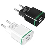 European Travel Charger, Power-7 2Pack 2.1A/5V Universal Dual Port USB Wall Charging Adapter Plug with LED Light for iPhone 7 Plus 6S 5S, Samsung Galaxy S8/Plus S7/S6 Edge, Tab, LG, HTC, Android Phone