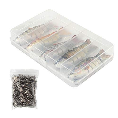 Pfativant Leurres Pêche Articulés Carnassier 5pcs-10cm Poissons Nageur Flottants Avec Hameçons Mustad Appât Dur Réaliste Coule Lentement 1-2m Kit De Pêche