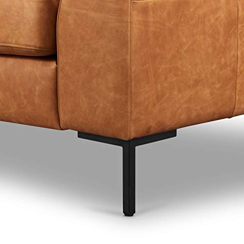 POLY & BARK Calle 75" Apartment Sofa in FullGrain PureAniline Italian Leather, Cognac Tan