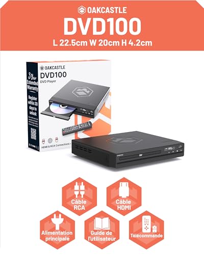 DVD Player for TV | Multiregional Playback | HDMI DVD Player with Upscaling 1080P | CD Player with MP3 and USB | HMDI Cable, RCA Cable and Remote Control Included | OAKCASTLE DVD100