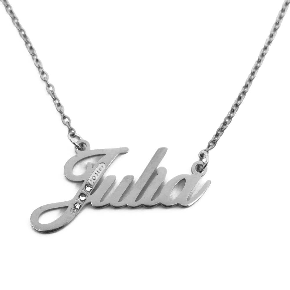 Kigu Name Necklace Julia - Silver Tone - Custom Name Necklace - Personalised Jewellery for Ladies- Customised Jewellery for Girls- Custom Pendant Julia