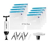 Chefman 32 Piece Sous Vide Bag & Vacuum Set-for Freezer Food Storage & Use w/Precision Immersion Circulators-25 Reusable BPA Free Seal, Pump, Clips and Bonus Wine Bottle Stopper