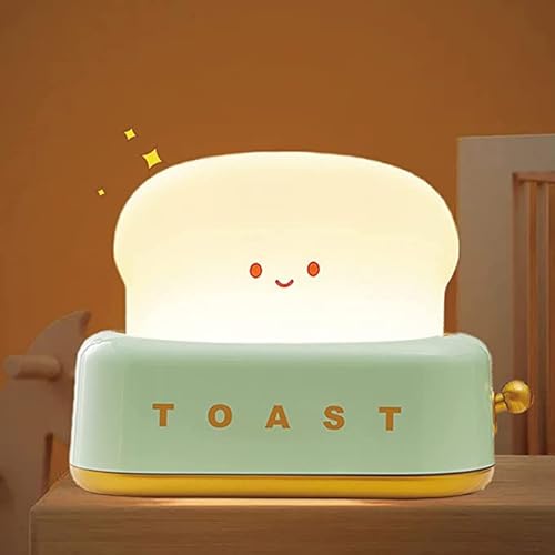 ipalmay Cute Bread Led Night Light,USB Rechargeable Toast Night Lamp,Home Night Light Bedside Sleep Lamp Desk Decor for Kids (Green Toast)