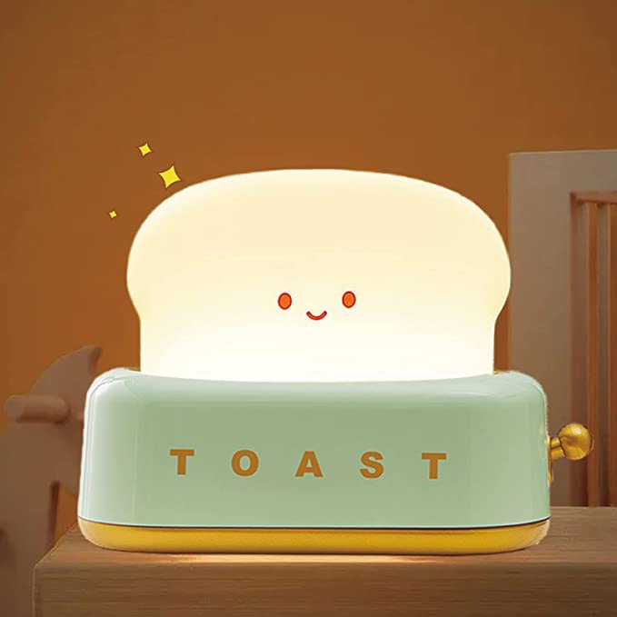 ipalmay Cute Bread Led Night Light,USB Rechargeable Toast Night Lamp,Home Night Light Bedside Sleep Lamp Desk Decor for Kids, Green Toast