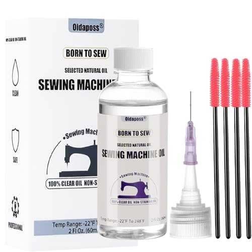 2FL.OZ. Sewing Machine Oil with Oil Applicator and 4 Type Sewing Machine Cleaning Brushes, Fine Light Machine Oil for Lubrication of All Sewing Machine Moving Parts