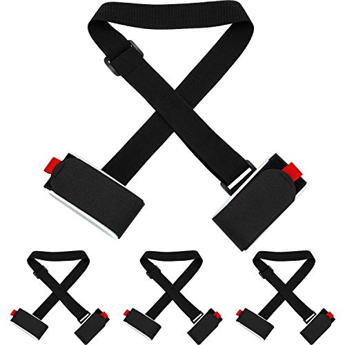 Blulu 4 Pack Ski Straps Ski Carrier Strap Adjustable Shoulder with Cushioned Fastener Tape Strap Loop Strong for Adults Kids