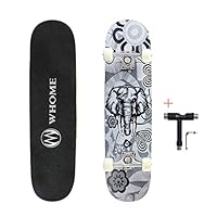 WHOME Pro Skateboard Complete for Adult Youth Kid and Beginner - 31" Double Kick Concave Street Skateboard 8 Layer Alpine Hard Rock Maple Deck ABEC-9 Bearings Includes T-Tool