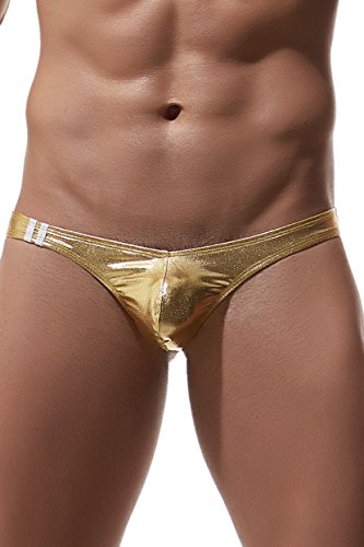 Joefeel Men s Sexy Lingerie G-String Thong Mankini Jockstrap Bikinis Underwear Briefs Gold XL