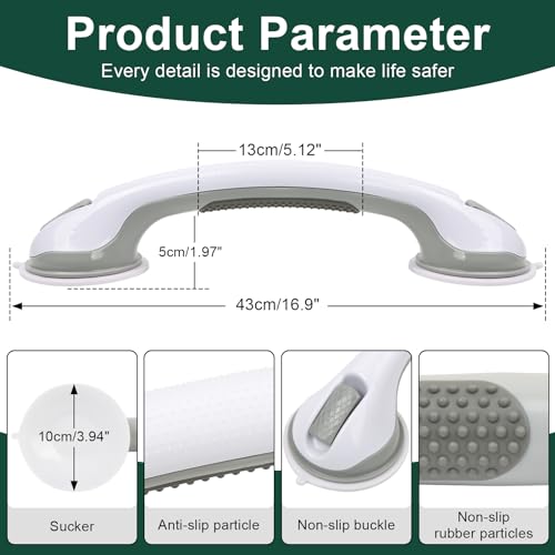 sunzone Barra de Agarre de Seguridad para Baño, 40cm Barra de Agarre para Ducha, Potentes Agarres con Ventosas, Soporte de Brazo Antideslizante Asideros para Niños, Ancianos