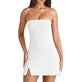HYZ Women's Tube Strapless Sleeveless Y2K Split Party A-Line Mini Dress