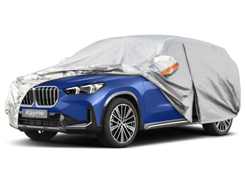 Kayme Outdoor Car Cover, Waterproof Anti UV Wind Dustproof 6 Layer Zip and Plush Cover, Compatible with Duster, Compass, Qashqai, Tiguan, T-Roc (SUV: up to 460 cm)
