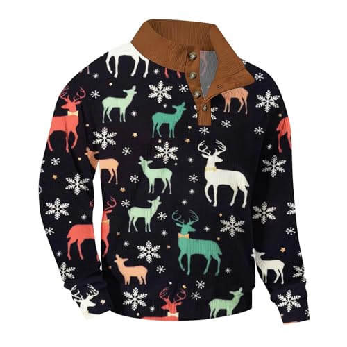 Nuaoxyeu christmas shirt mens Christmas Jumpers for Men Quarter Button Sweaters Funny Xmas Print Pullover Plus Size Long Sleeve Sweatshirt Comfy Festive Jacket black sweater
