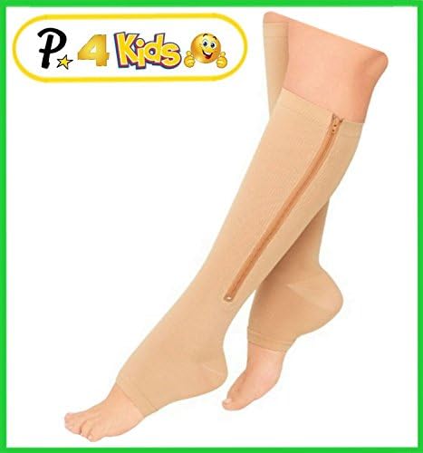 Presadee Kid’s Edition Easy Zipper Compression Socks Knee Length Energize Leg Circulation Performance Fatigue Support (L/XL, Beige)
