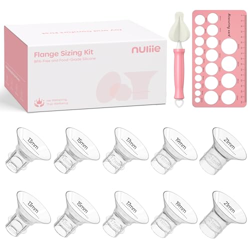 Nuliie 3-in-1 Flange Sizing Kit 13/15/17/19/21mm for 24mm Electric Double Breast Pump Flange/Shield, 10PCS Silicone Flange Inserts to Boost Pumping Efficiency & Comfort, BPA-Free Essential for Moms