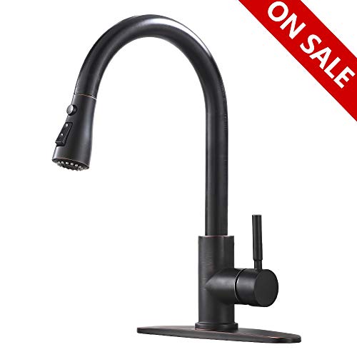 Hotis Pull Down Prep Sprayer Single Lever Single Handle Pull Down Kitchen Sink Faucet, Lead-Free Oil Rubbed Bronze Kitchen Faucets with Deck Plate