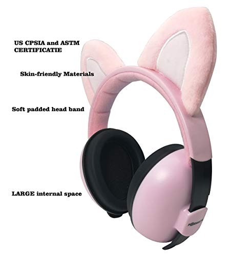 Baby Ear Protection Ear Muffs for 3 Months to 2+ Years Noise Reduction Hearing Protection for Infant and Toddlers with Cat Ear. (Pink)