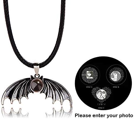 100 Languages I Love You/Birthday Custom Necklace,Nanotechnology Projection Pendant Engraved Name/Photo Couple Love Hidden Stone Christmas Halloween Gifts-S925 Sterling Silver Devil Angel Wings