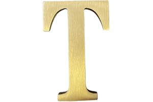 BWRMHME 1.77 Inch Height Self Adhesive Solid Brass English Letters 4.5CM Wall sticker Gold Mail Box Numbers House Address Numbers Shop Studio Name DIY Combination For Wall Home Decor Hardware (Letter T)
