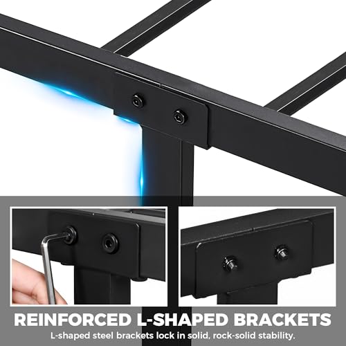 Vintage Full Size Bed Frame with Headboard, Platform Bed Frame with Headboard & Footboard, Bed Frame No Box Spring Needed, Metal Headboard Bed Frame with Under Bed Storage, Black