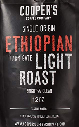 Ethiopian Bright Light Roast Grade 1, Whole Bean Coffee, Natural Dry Processed Micro Lot Single Origin Farm Gate Direct Trade, Intense Bright & Bold Coffee Beans, Gourmet Coffee - 12 oz Bag