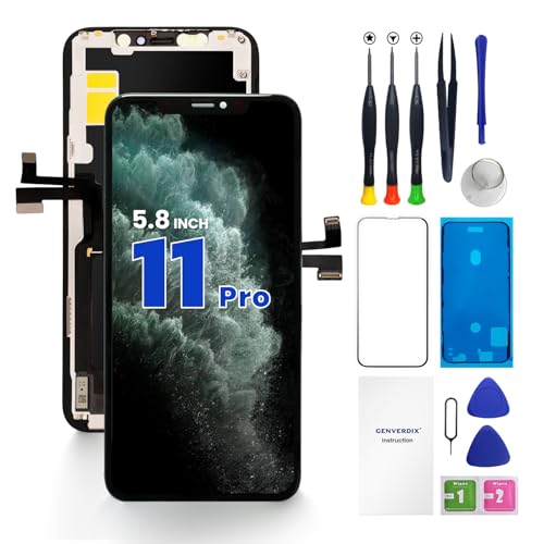 for iPhone 11 Pro Screen Replacement, 5.8 inch 3D Touch FHD Display Repair kit Genverdix, Digitizer Assembly with Tools Set, Tempered Glass Screen Protector, Waterproof Frame Adhesive