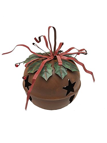 Red Metal Hanging Jingle Bell Decoration 12"H, Rustic Cut-outs Star Metal Xmas Decorative Jingle Bell Ornament ,Metal Ribbon Festive Rustic Holiday Jingle Bell Christmas Tree Sled Decoration (Large) - Thumbnail 6