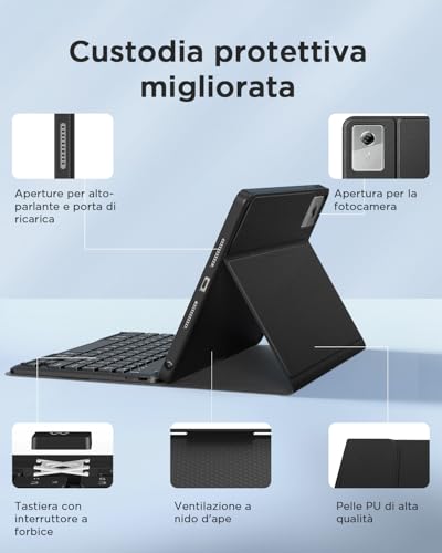 EasyAcc Keyboard Cover Compatible with Lenovo Idea Tab 11 Inch Tablet 2025 (TB-336ZU/TB-336FU) with Protective Film, Removable Keyboard Case with Black Pen Holder